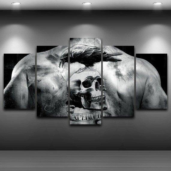 Skull Tattoo Crow Gothic Dark Muscles Artistic Abstract Canvas Wall Art