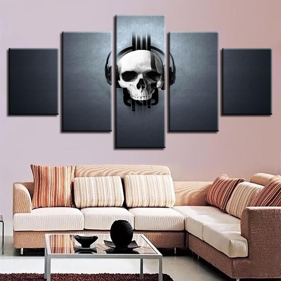 Skull Wearing Headphones – Abstract Canvas Wall Art