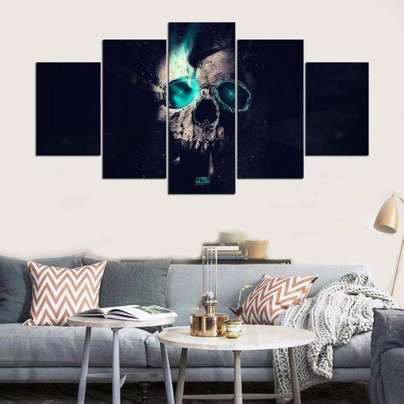 Skull With Blue Glasses – Abstract Canvas Wall Art