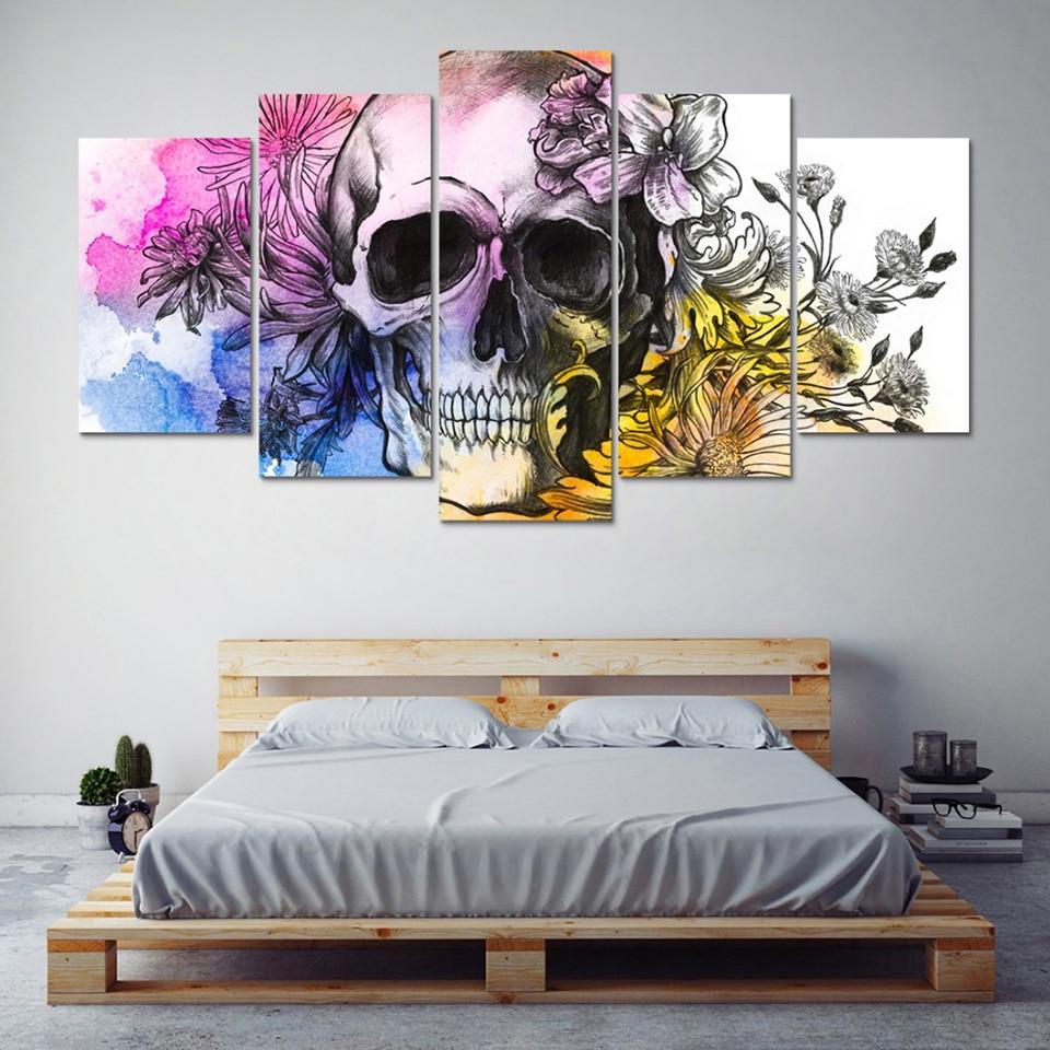 Skull With Flowers 20 – Abstract Canvas Wall Art