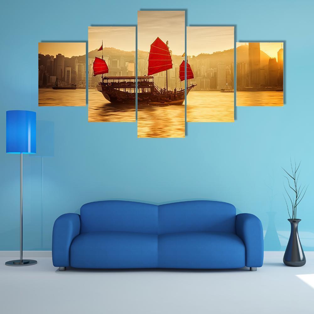 Skyline Of Hong Kong With Cruise Sailboat – Nature Canvas Wall Art