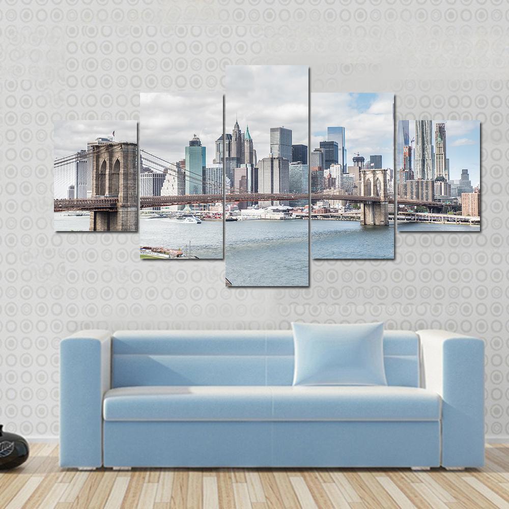 Skyline Of Manhattan And Brooklyn Bridge, New York – Nature Canvas Wall Art