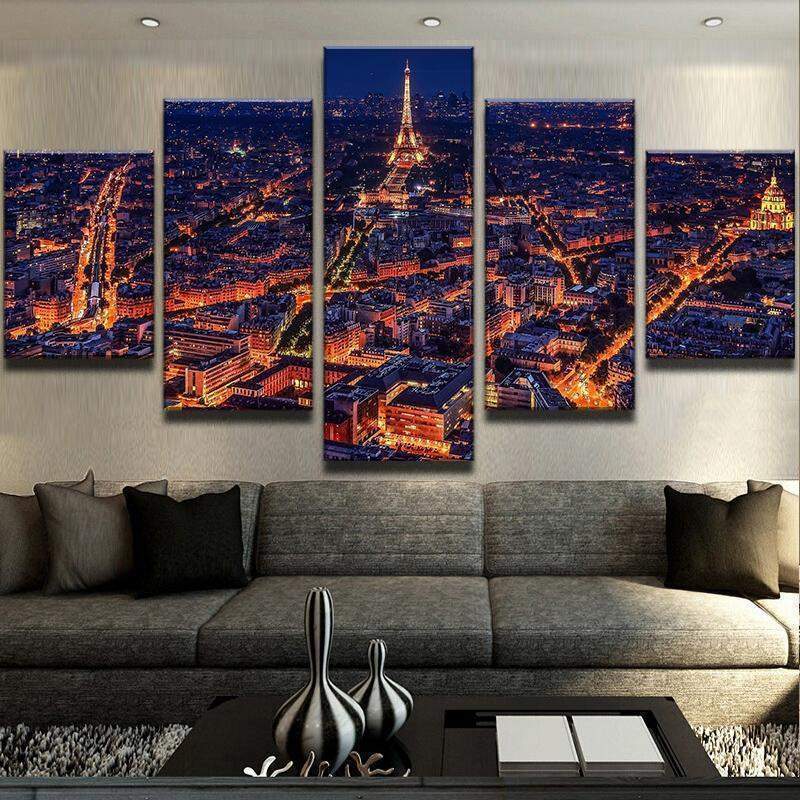 Skyline Of Paris Night View Lights Up – Nature Canvas Wall Art