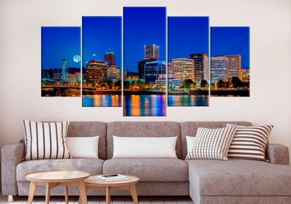 Skyline Portland Large Oregon Portland Cityscape – Nature Canvas Wall Art