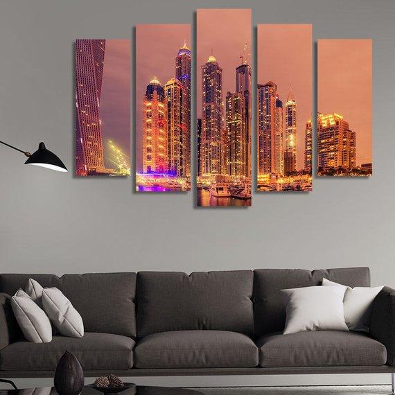 Skyscrapers Of Marina At Night – Nature Canvas Wall Art