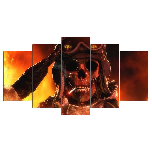 Smoking Army Skull – Abstarct Canvas Wall Art