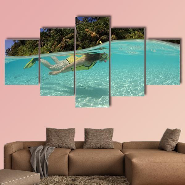 Snorkeler Diving In Blue Lagoon – Sport Canvas Wall Art