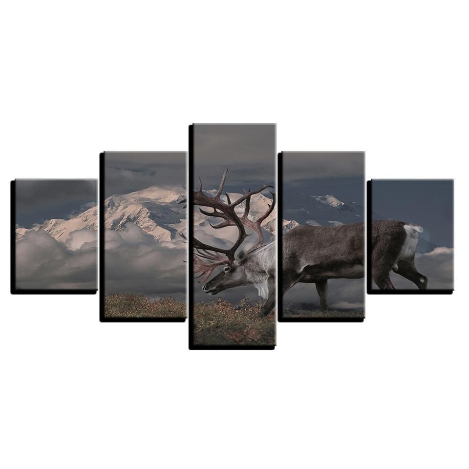 Snow Cappmountains Deer – Animal Canvas Wall Art