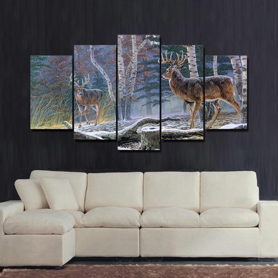 Snow Deer Couple In Forest – Animal Canvas Wall Art