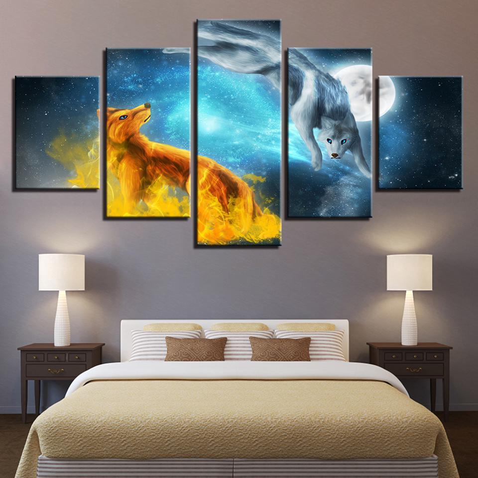 Snow Fox Moonlit Night – Abstract Animal Canvas Wall Art