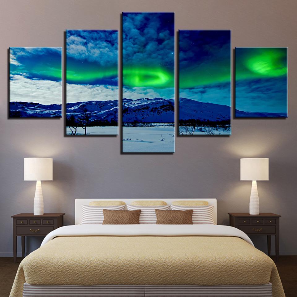 Snow Mountain Aurora – Nature Canvas Wall Art