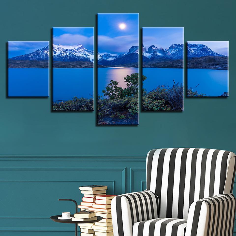 Snow Mountain Blue Sky White Cloud Lake – Nature Canvas Wall Art