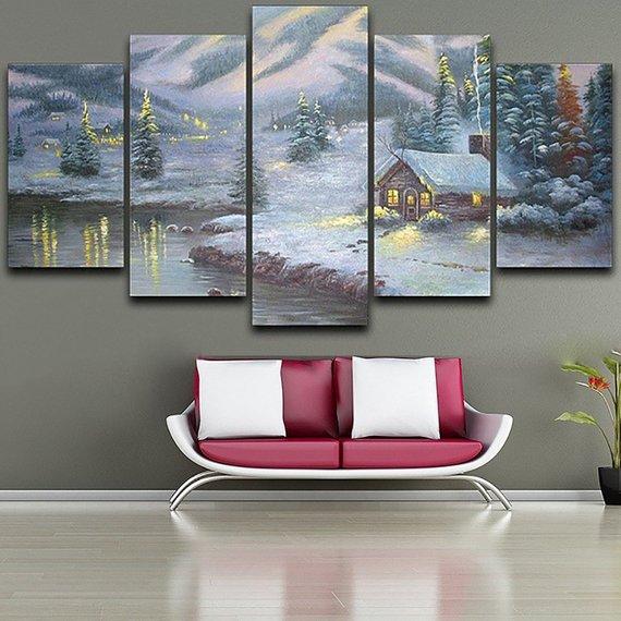 Snow Mountain Cabin 01 – Nature Canvas Wall Art