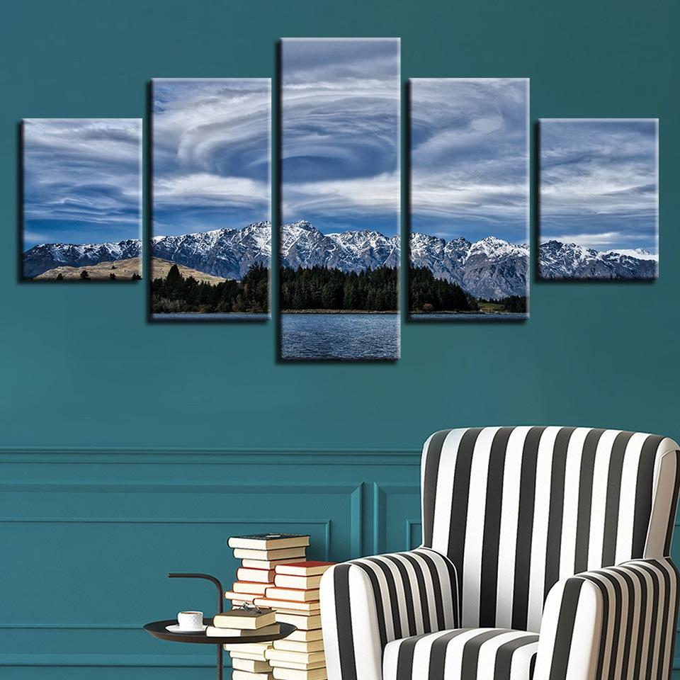 Snow Mountain Lake Blue Sky White Cloud – Nature Canvas Wall Art