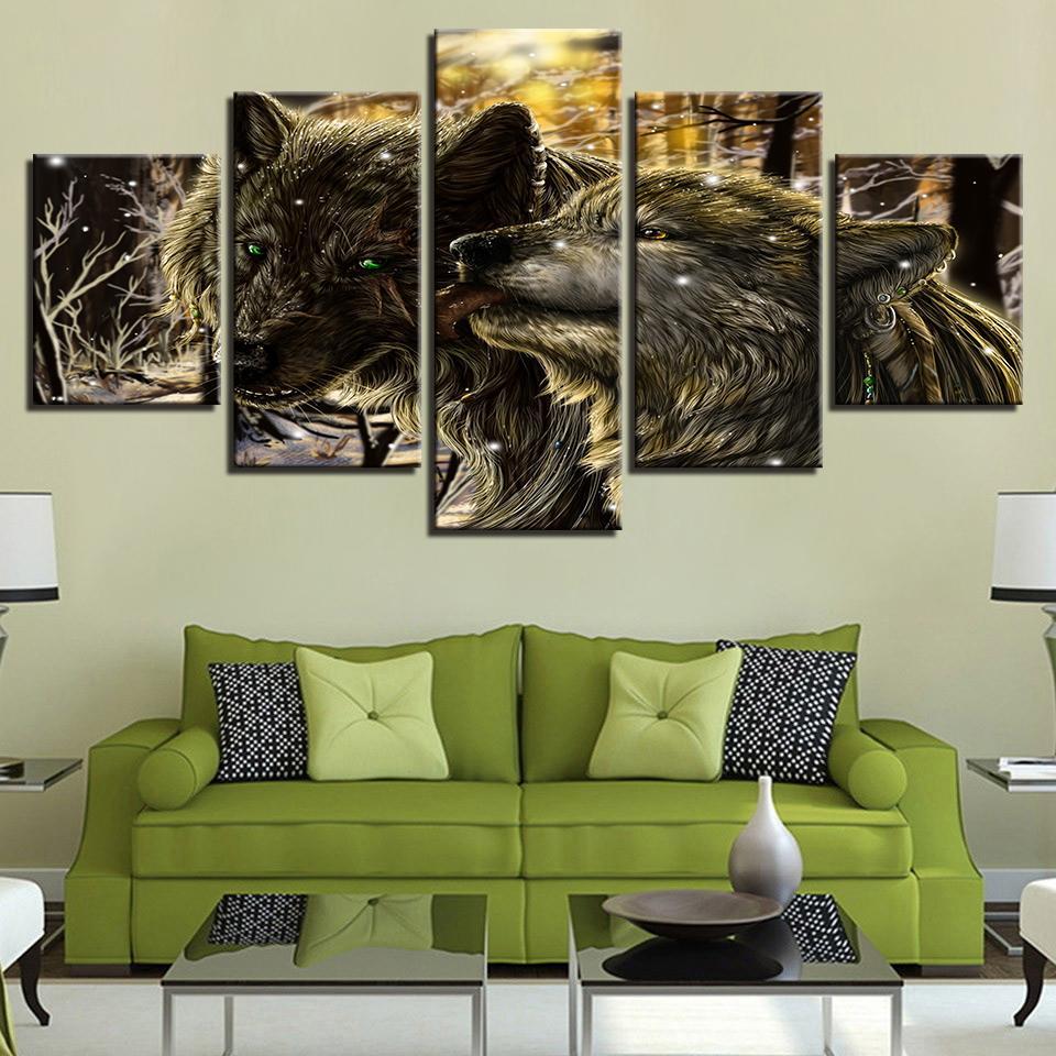Snow Night Forest Animal Wolves – Animal Canvas Wall Art
