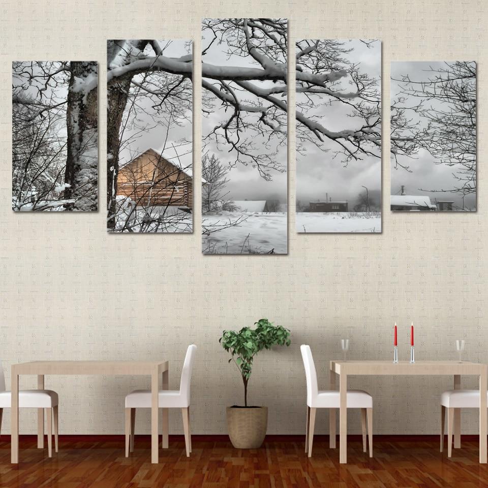 Snow Tree House – Nature Canvas Wall Art