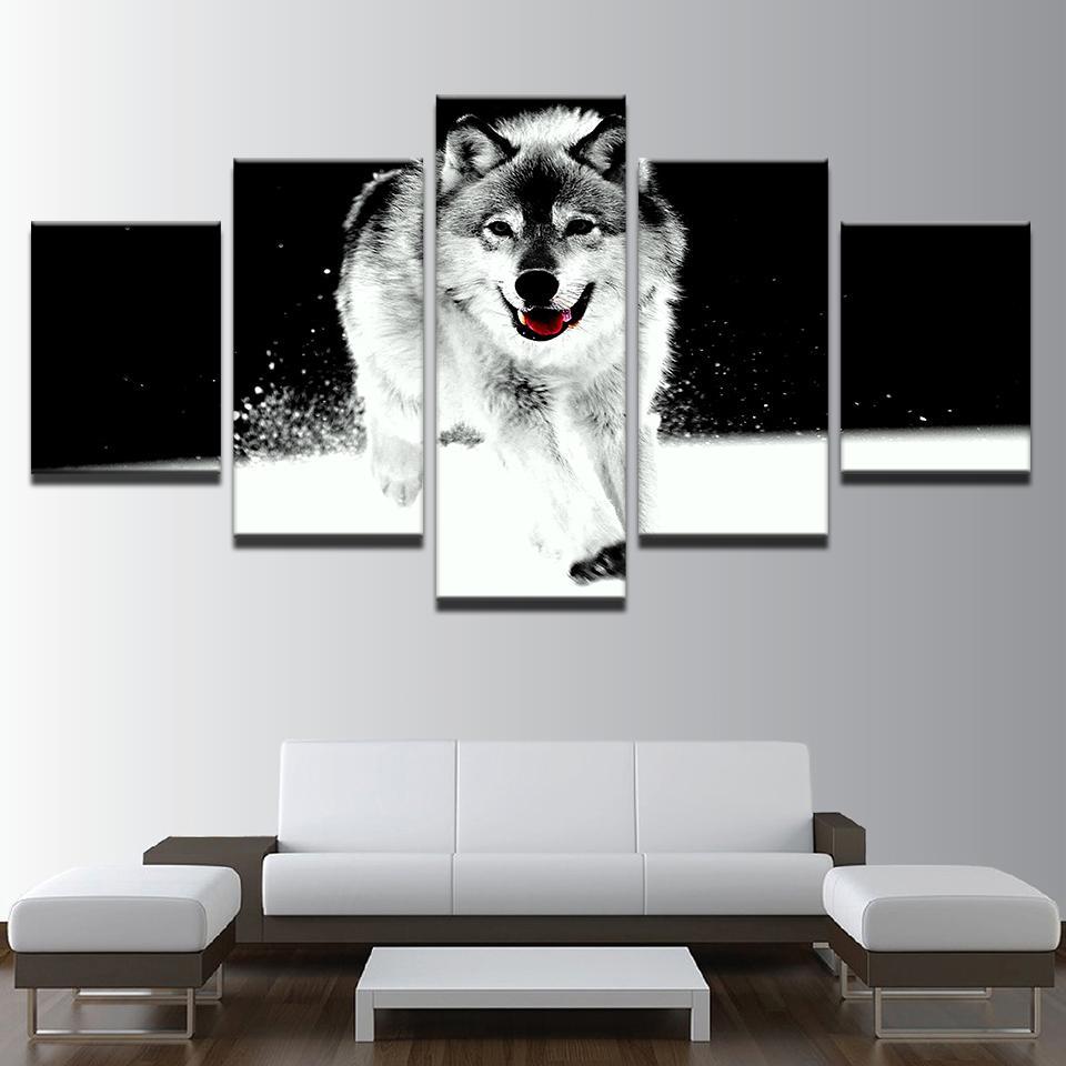 Snow Wolf Black And White – Animal Canvas Wall Art