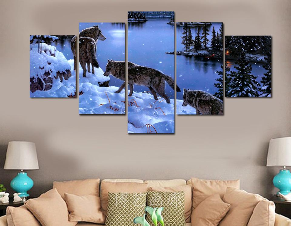 Snow Wolf Lake – Animal Canvas Wall Art