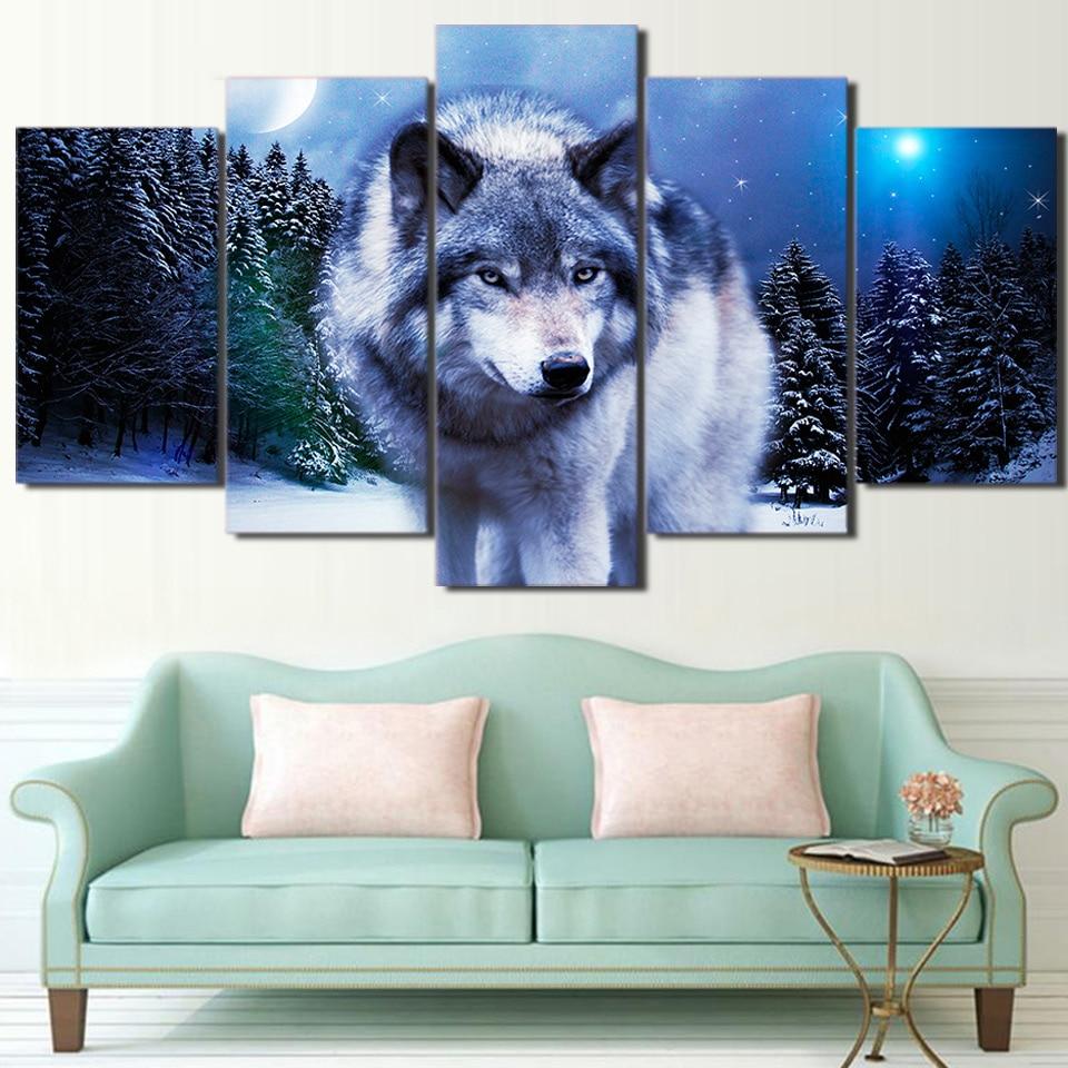 Snow Wolf Moon 21 – Animal Canvas Wall Art