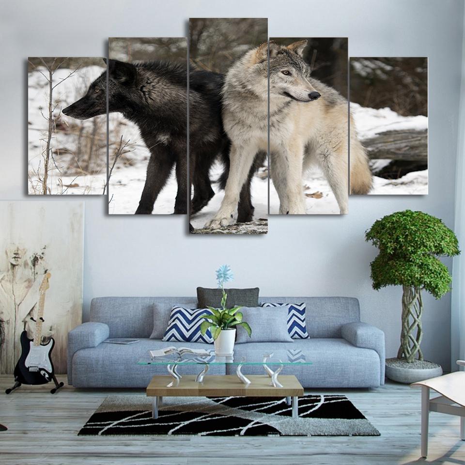 Snow Wolf Two Wolves Couple – Animal Canvas Wall Art