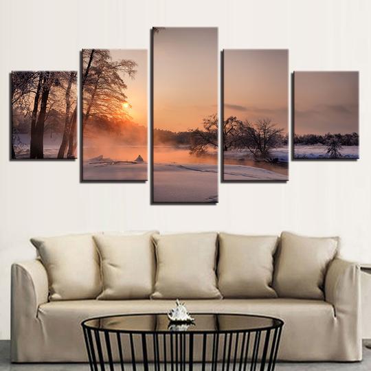 Snowy Field At Sunrise – Nature Canvas Wall Art