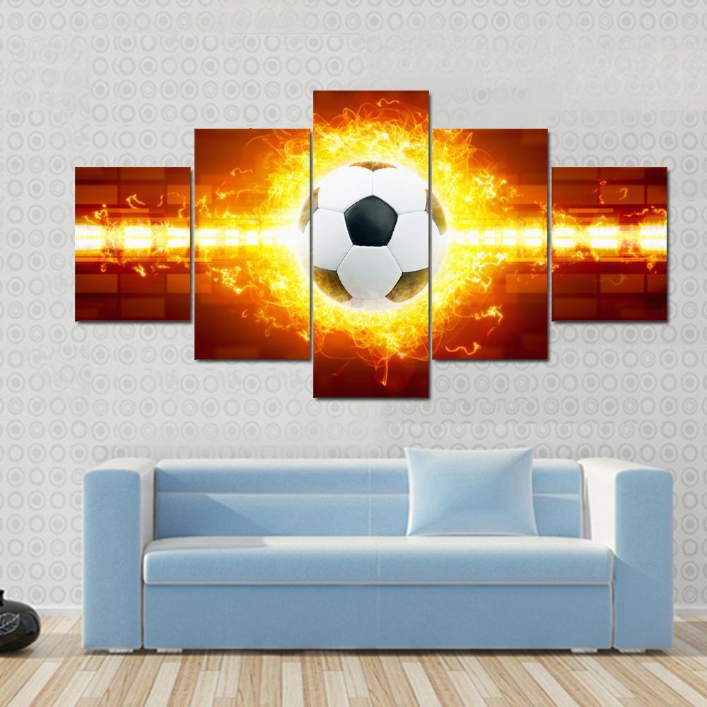 Soccer Ball In Fire – Abstract Canvas Wall Art