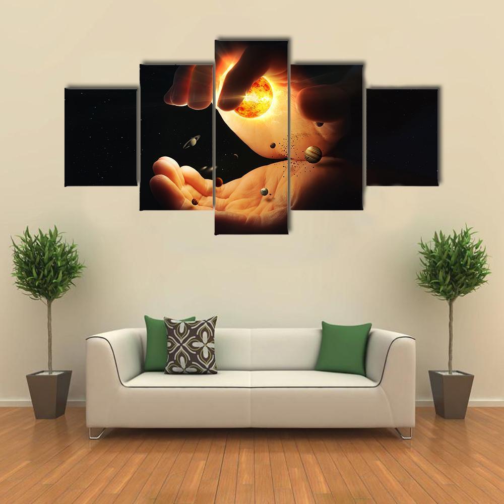 Solar System In Two Hands – Abstract Canvas Wall Art