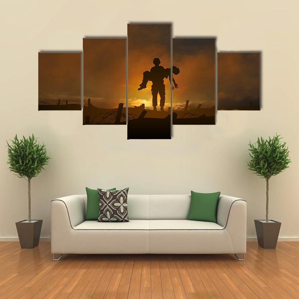Soldier Carrying A Wounded Comrade – Army Canvas Wall Art