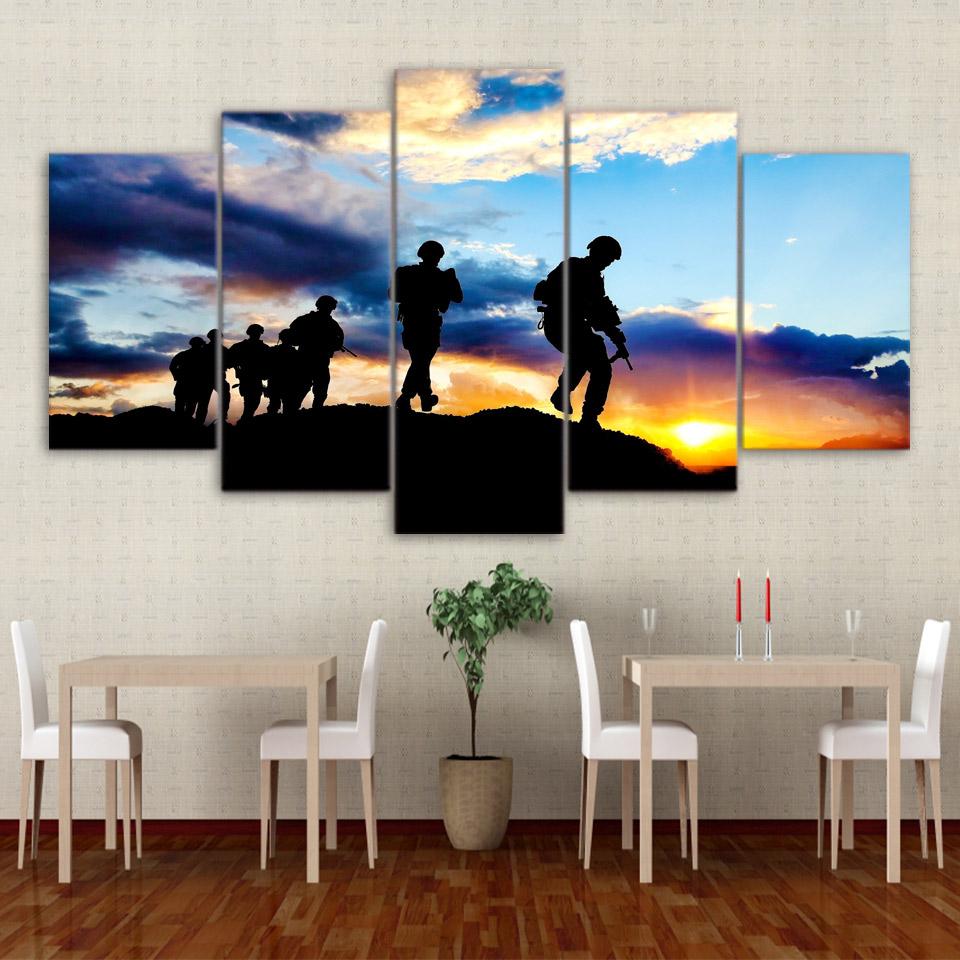Soldier Sunset Silhouet – Army Canvas Wall Art