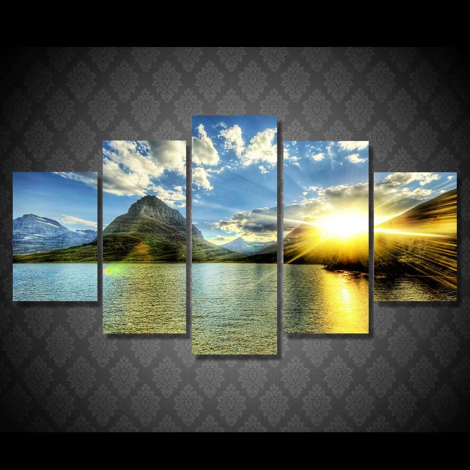 Solnce Ozero Oblaka Gora Nebo – Nature Canvas Wall Art
