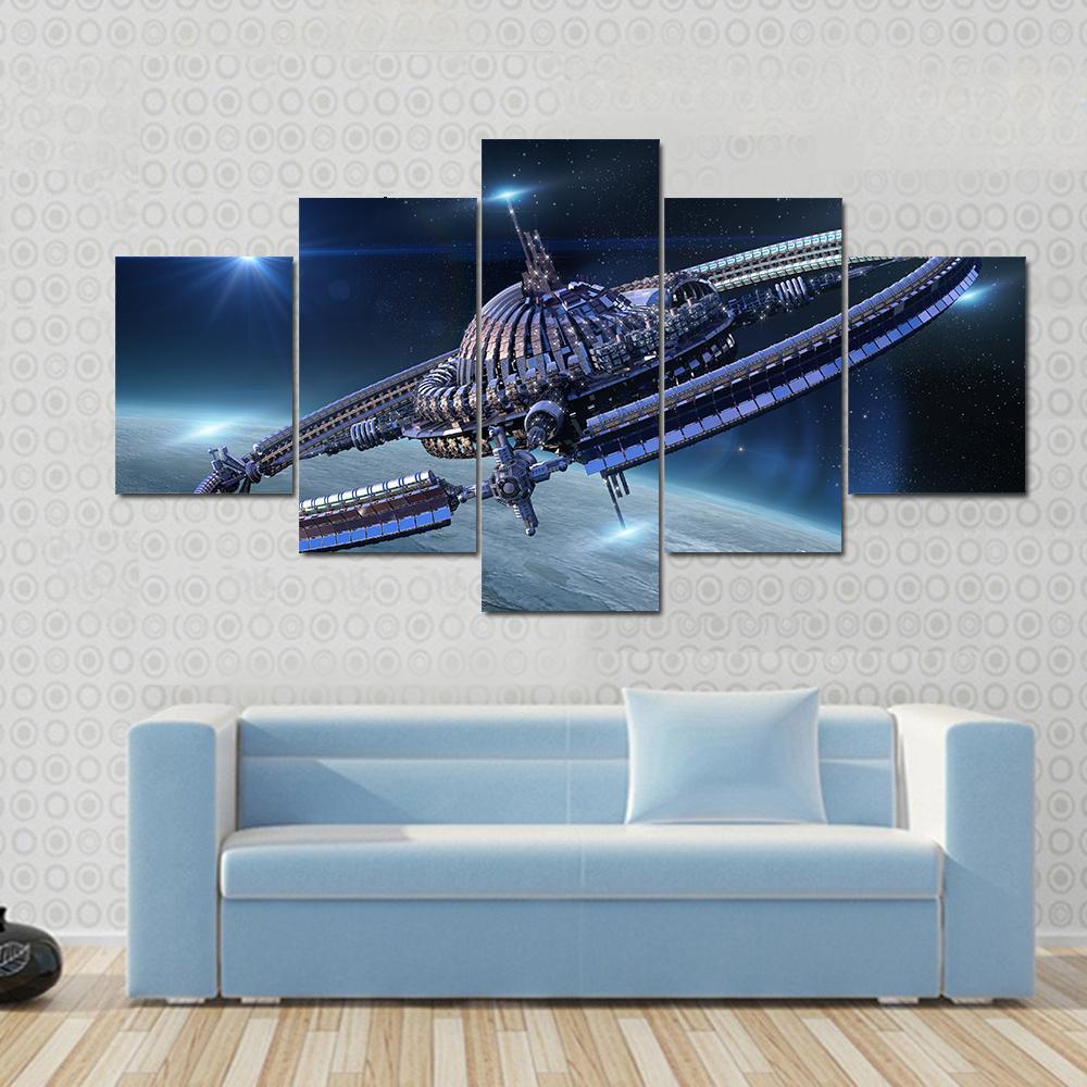 Spaceship With Dome Core And Gravitation Wheel – Space Canvas Wall Art