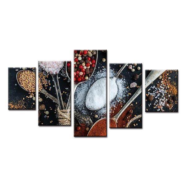 Spices In Spoons – Kitchen Canvas Wall Art