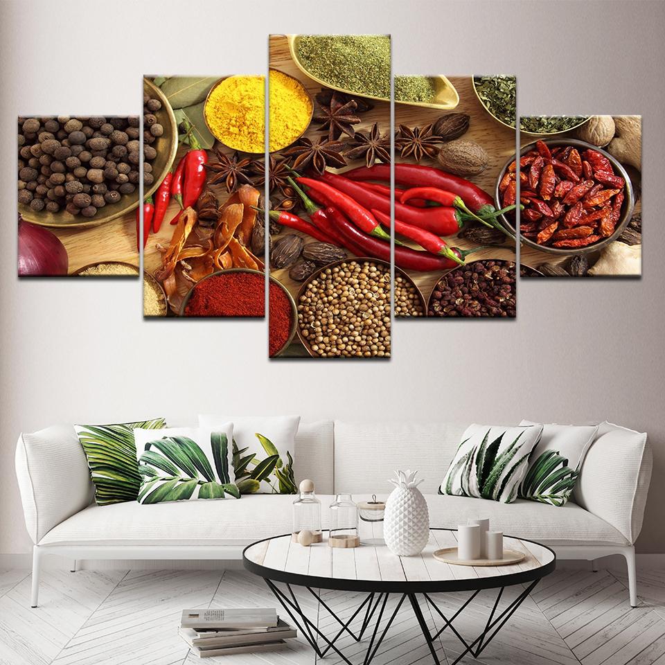 Spoon Grains Spices Peppers Kitchen Theme – Kitchen Canvas Wall Art