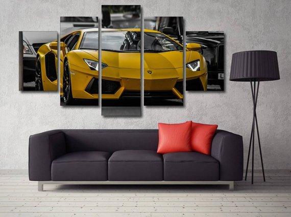 Sports Car Yellow Lamborghini – Automative Canvas Wall Art