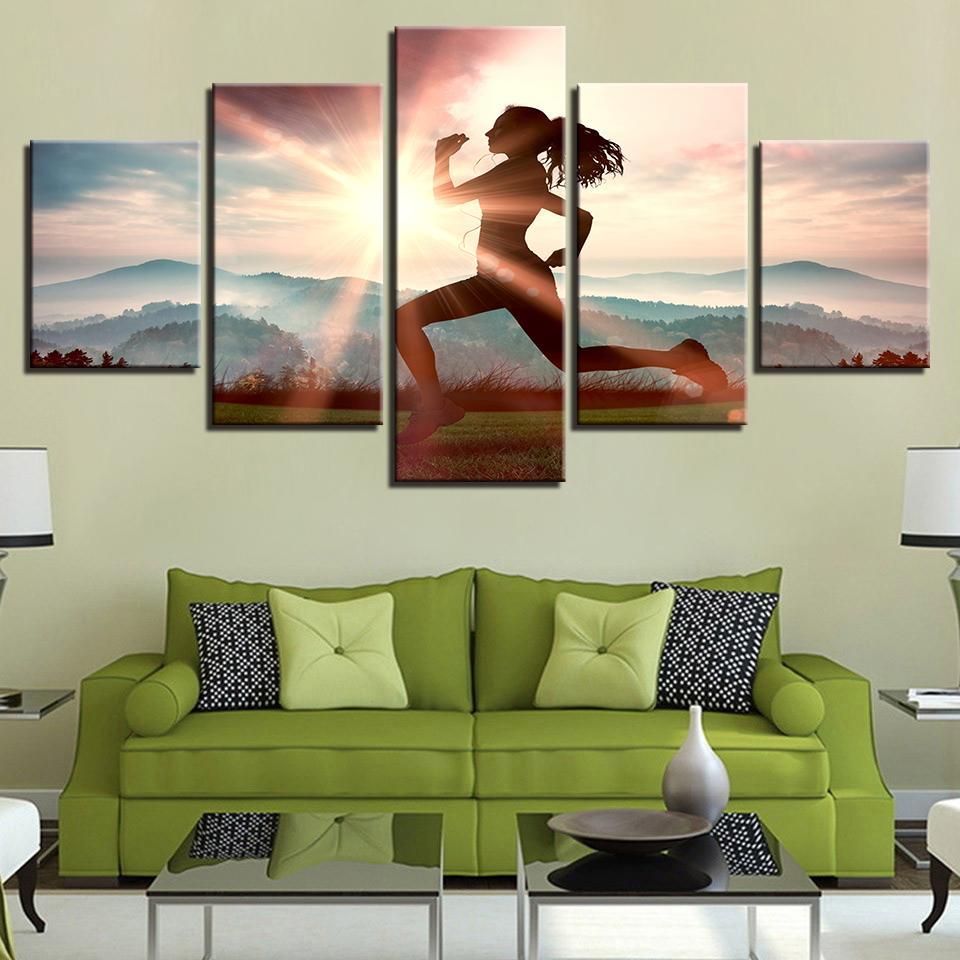 Sports Poster Girl Running In The Sunshine – Sport Canvas Wall Art