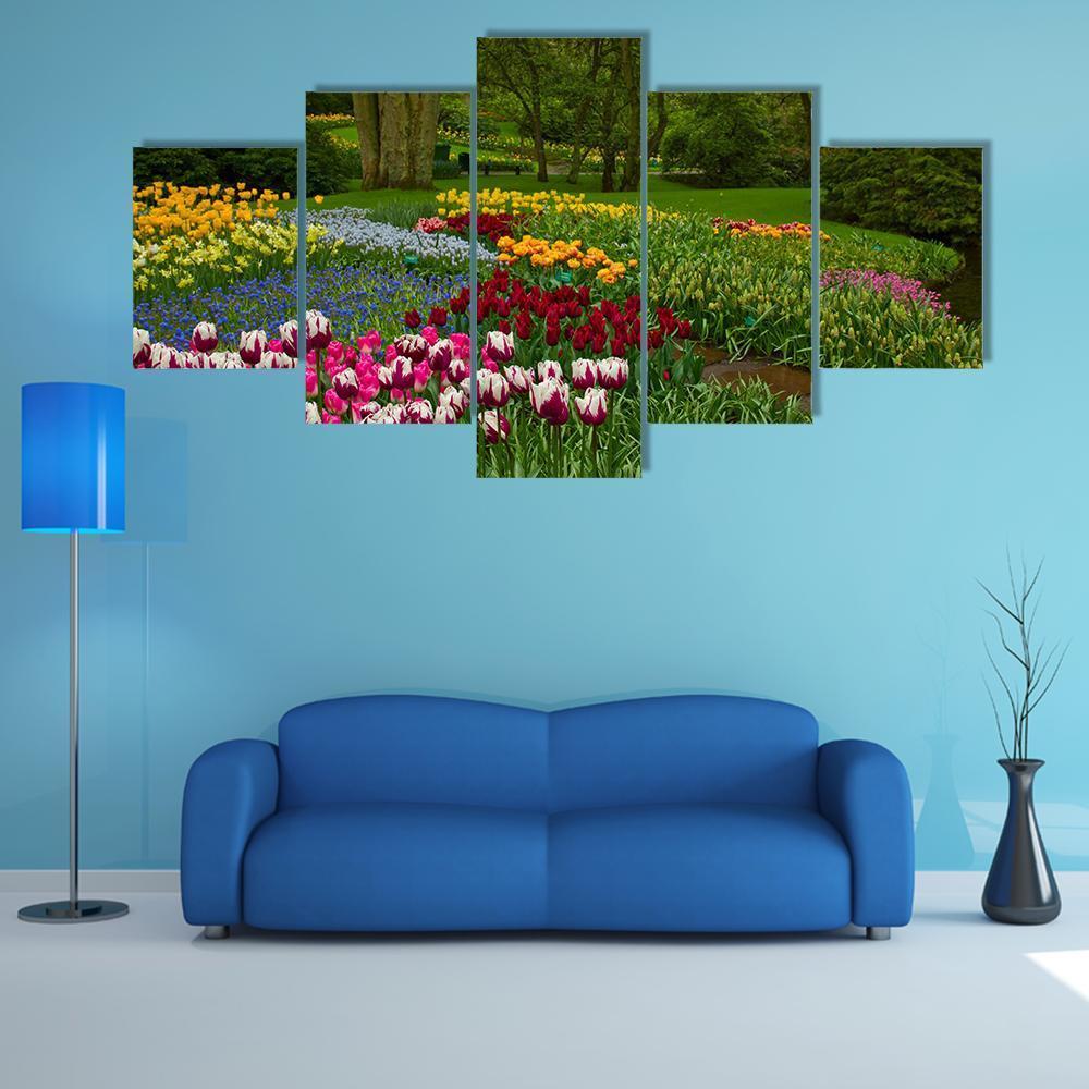 Spring Flowers And Blossom In Dutch Garden Keukenhof – Nature Canvas Wall Art