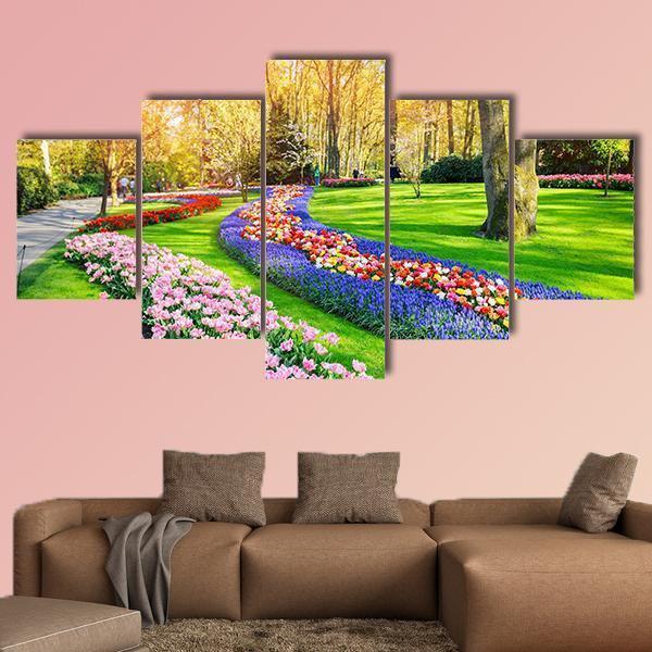 Spring Landscape With Multicolor Tulips – Nature Canvas Wall Art
