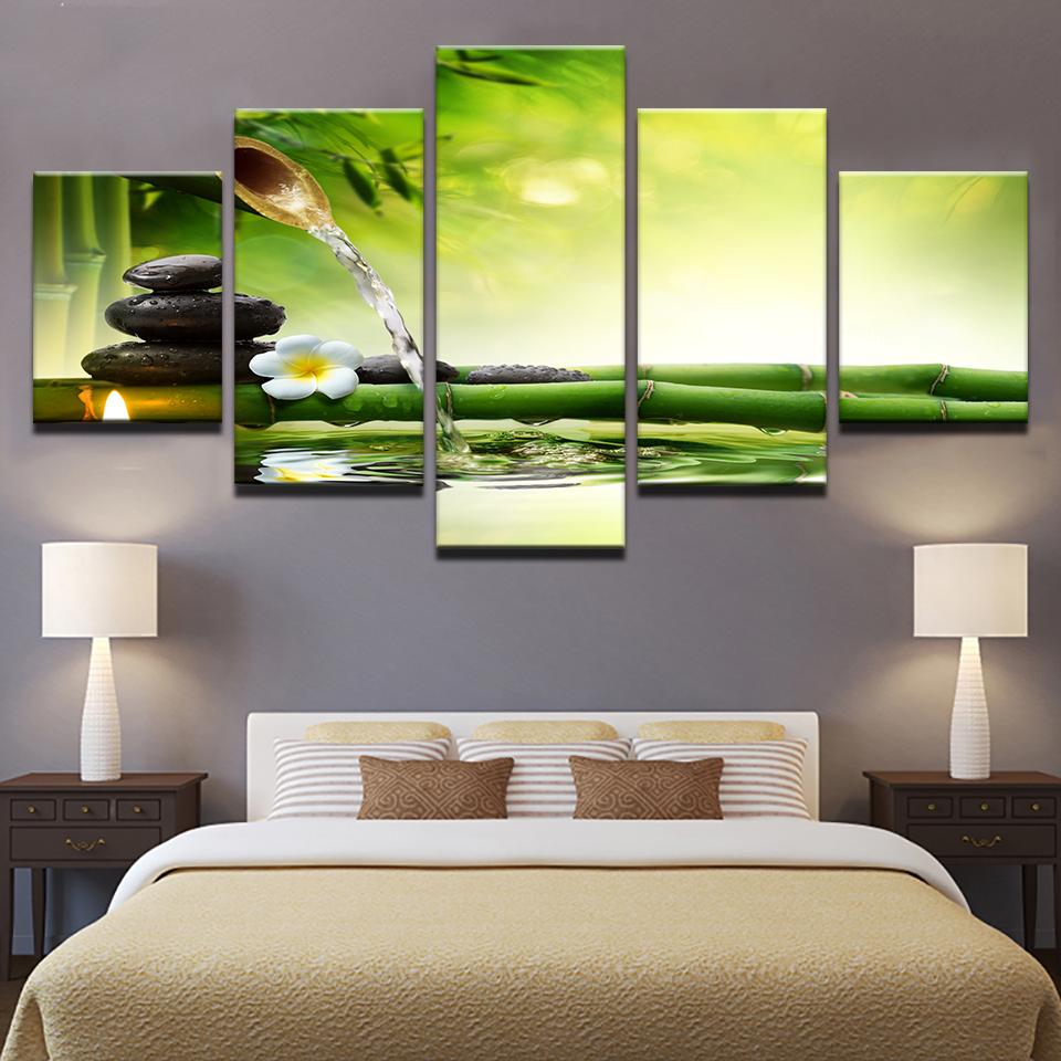 Spring Stone Bamboo Flowing Water – Nature Canvas Wall Art