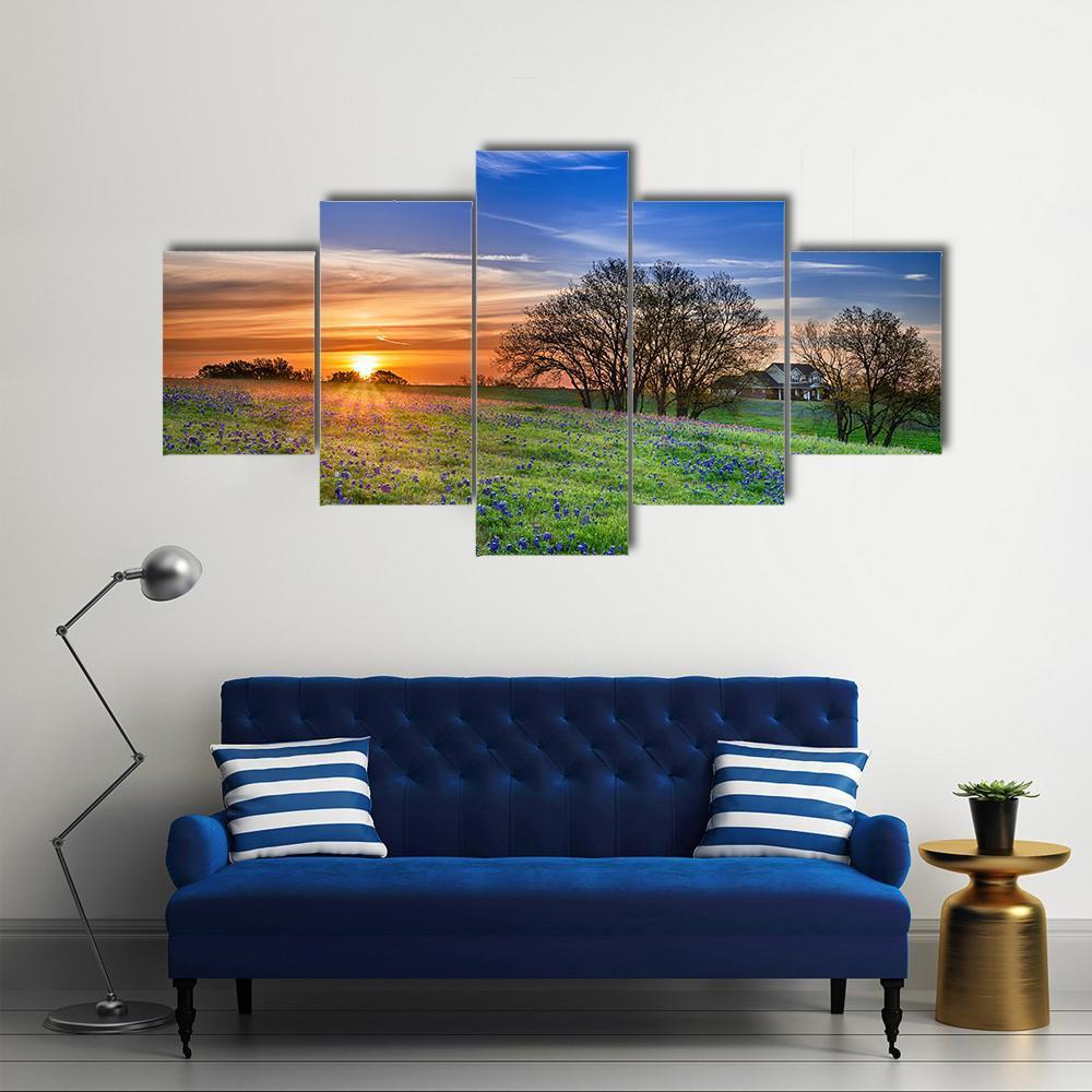 Spring Wildflower Field At Sunrise – Nature Canvas Wall Art