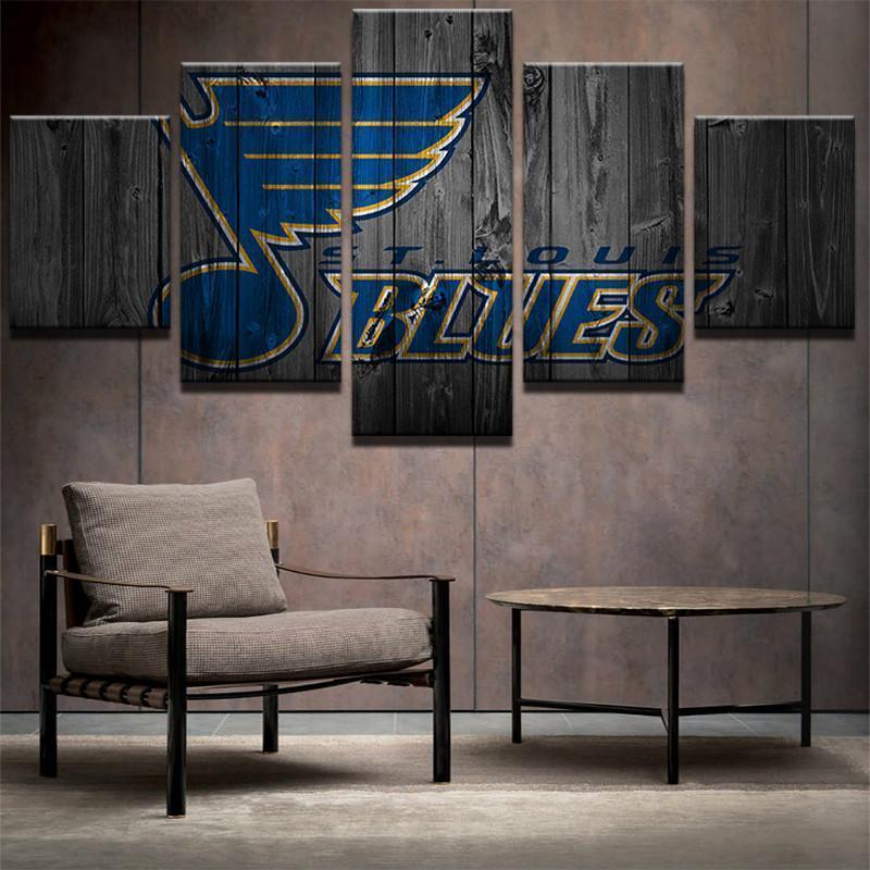 St Louis Blues Logo On Wood Ice Hockey Canvas Wall Art