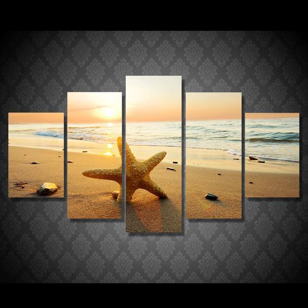 Starfish On Beach Ocean Sea At Sunset 05 – Space Canvas Wall Art