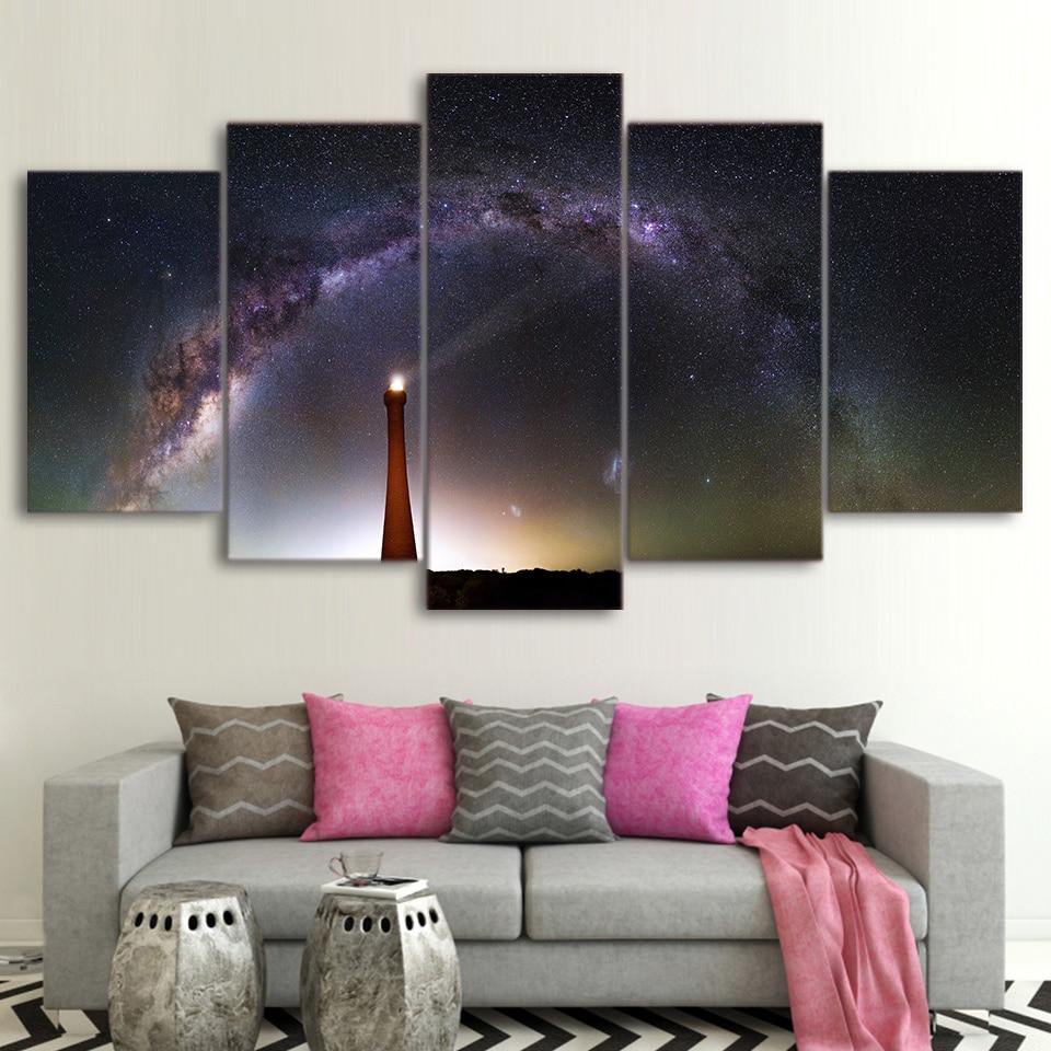 Starry Night Nebula Lighthouse – Space Canvas Wall Art