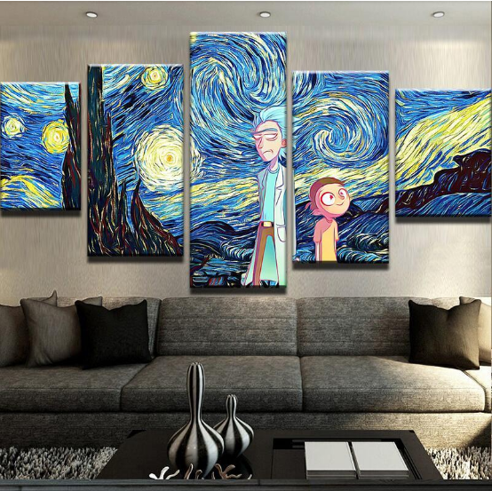 Starry Night Rick And Morty Cartoon Canvas Wall Art