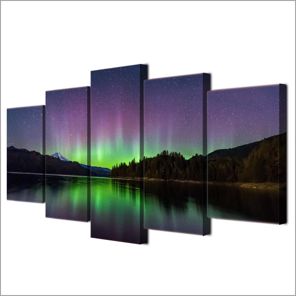 Starry Night Sky Lake Sights – Nature Canvas Wall Art
