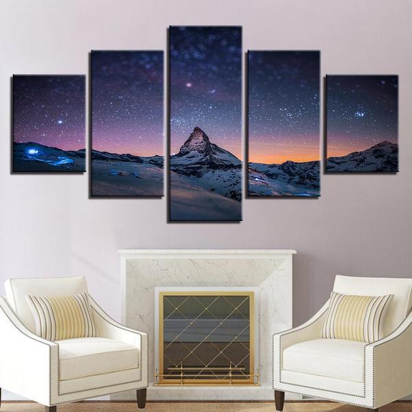 Starry Night Sky Over The Mountains – Nature Canvas Wall Art