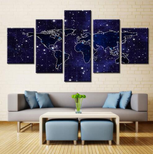 Stars Sky Navy World Map – World Map Canvas Wall Art