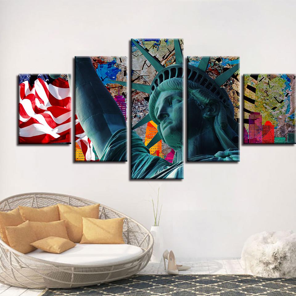 Statue Of Liberty And American Flag – Abstract Canvas Wall Art