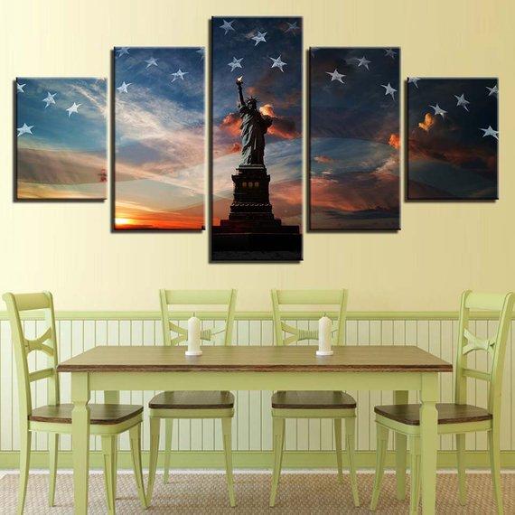Statue Of Liberty Usa Flag Liberty – Abstract Canvas Wall Art