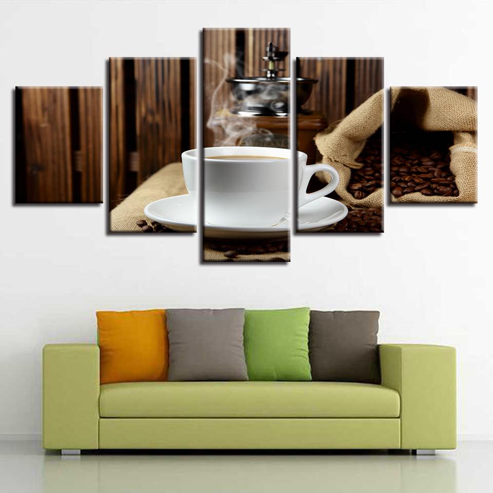Steaming Hot Coffee And Coffee Beans – Nature Canvas Wall Art