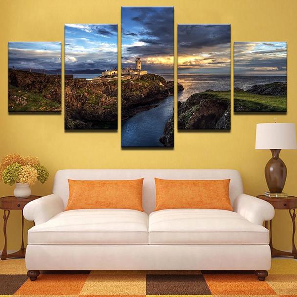 Steep Cliff Lighthouse Sunset – Nature Canvas Wall Art